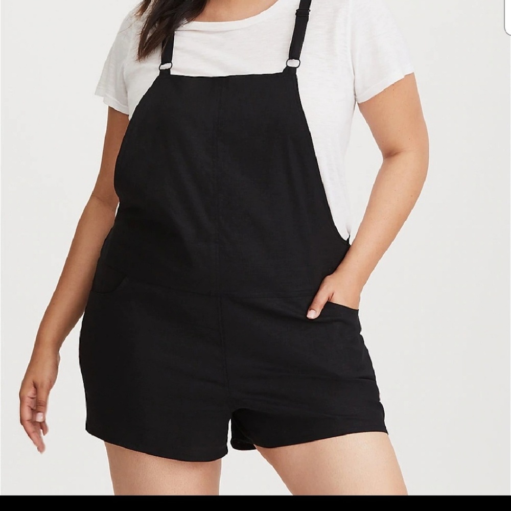 Black Stretch Linen Shortall/Overall
